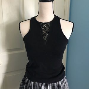 Black Racerback Tank Top with Lace